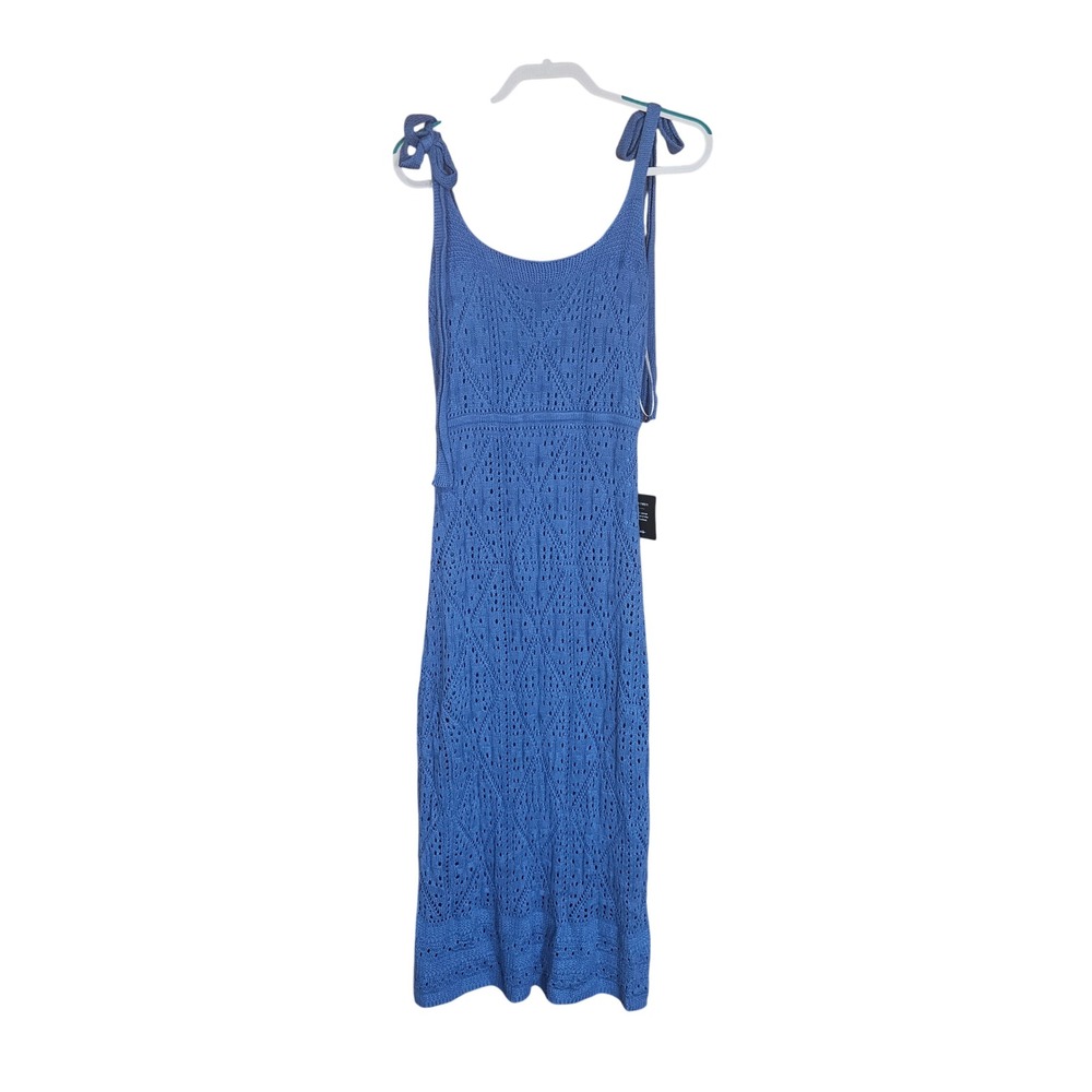 Lulus Blue Crotchet Knit Tie-Strap Midi Dress Boho Size Large New